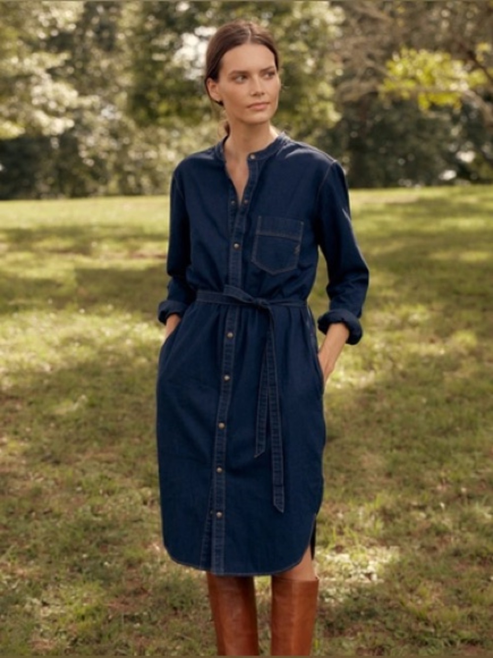NWT Billy Reid Shoals Denim Shirttail Dress In Double Dye | S
